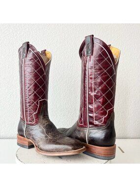 Rod Patrick Mens Cowboy Boots Brown Mocha Bison Leather Square Toe Western 8.5EE